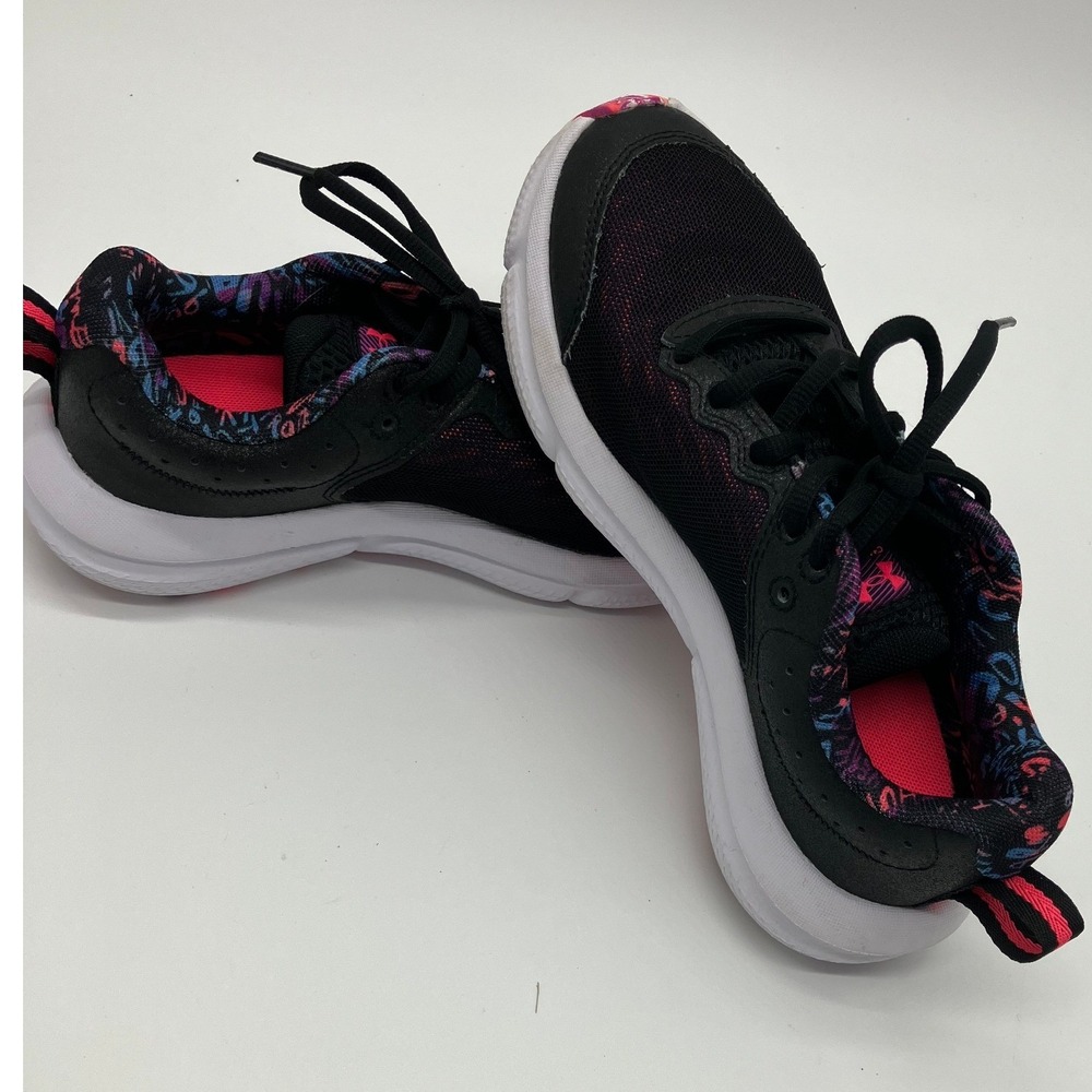 Under Armour Kids Sneakers Size 3.5Y Black Pink Blue Pattern Athletic Shoes